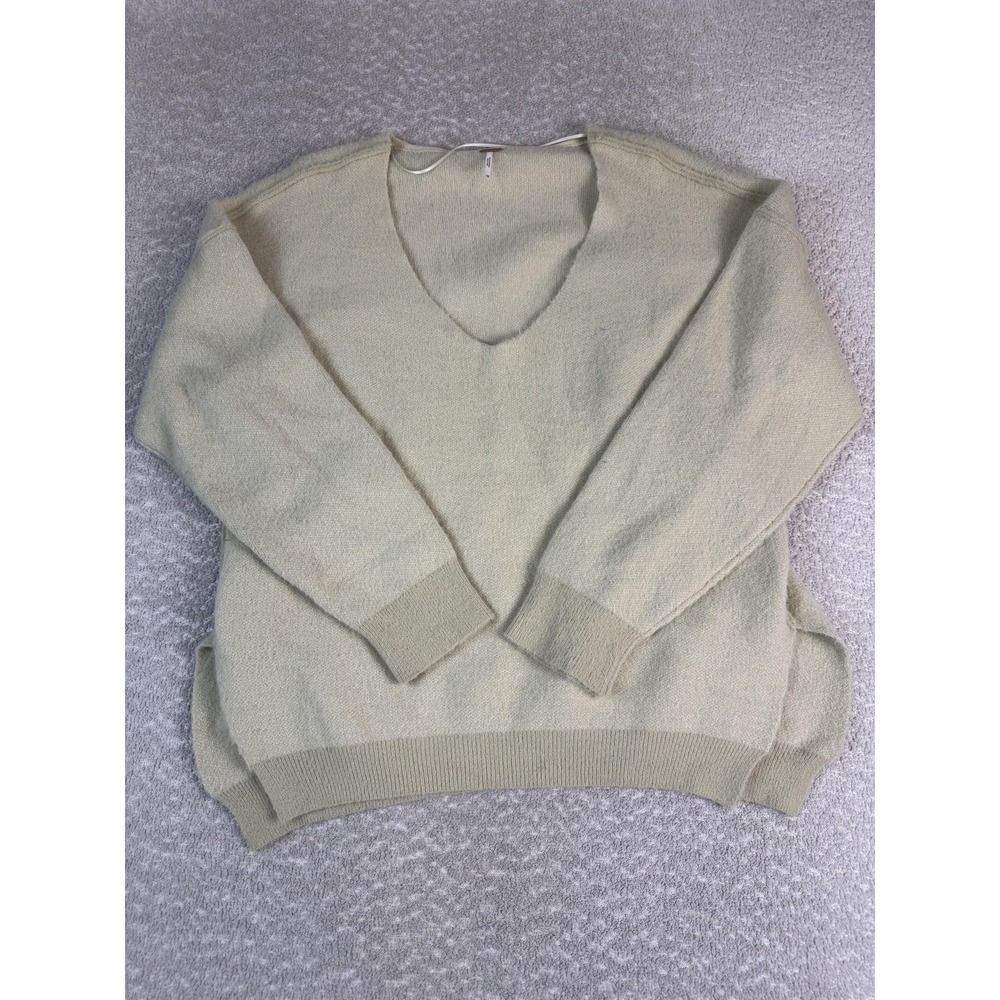 Free People Sweater Womens XS Beige V Neck Nylon Knit Pullover Long Sleeve Cozy